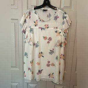 City Chic Floral Tunic Top‎ Sz XL White Boho Cottage smocked top